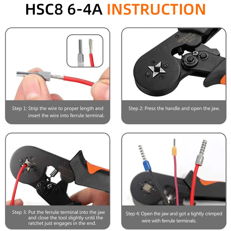 HSC8 6-4 1800PCS Tubular Terminal Crimper kit 0.08-10mm² 25-7AWG Electrical Crimping Pliers alicate crimpador Hand Tools Set |