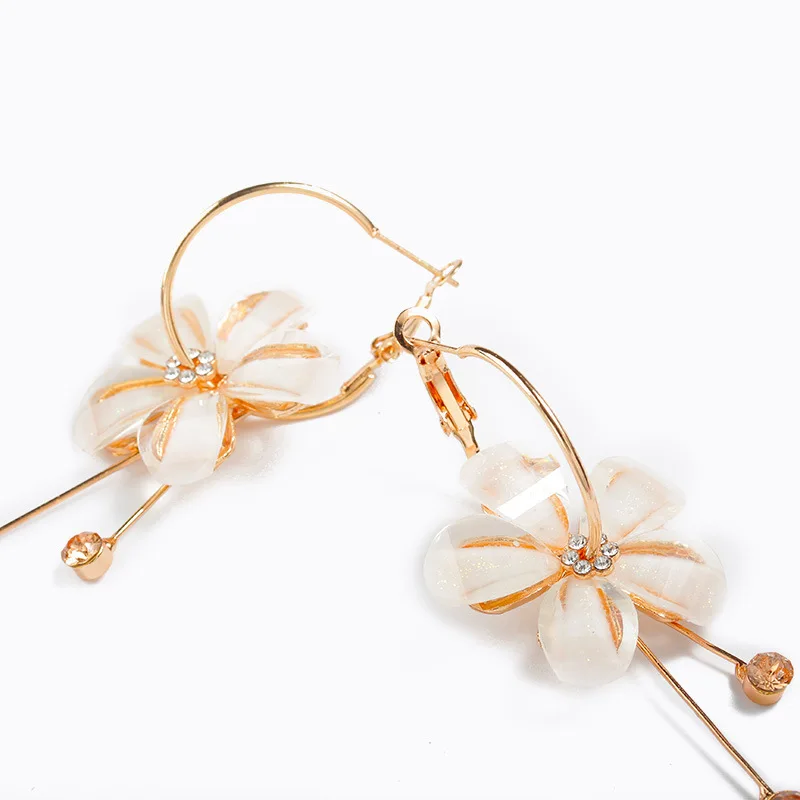 

Earrings 2021 Trend Accessories Sweet Temperament Five Petal Flower Long Circle Jewelry for Women Camellia Flower Tassel