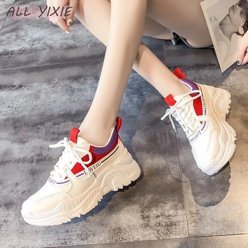 ALL YIXIE Новые искусственные кожаные женские платформенные кроссовки модные Casual белые увеличенные женские кроссовки большого размера 41