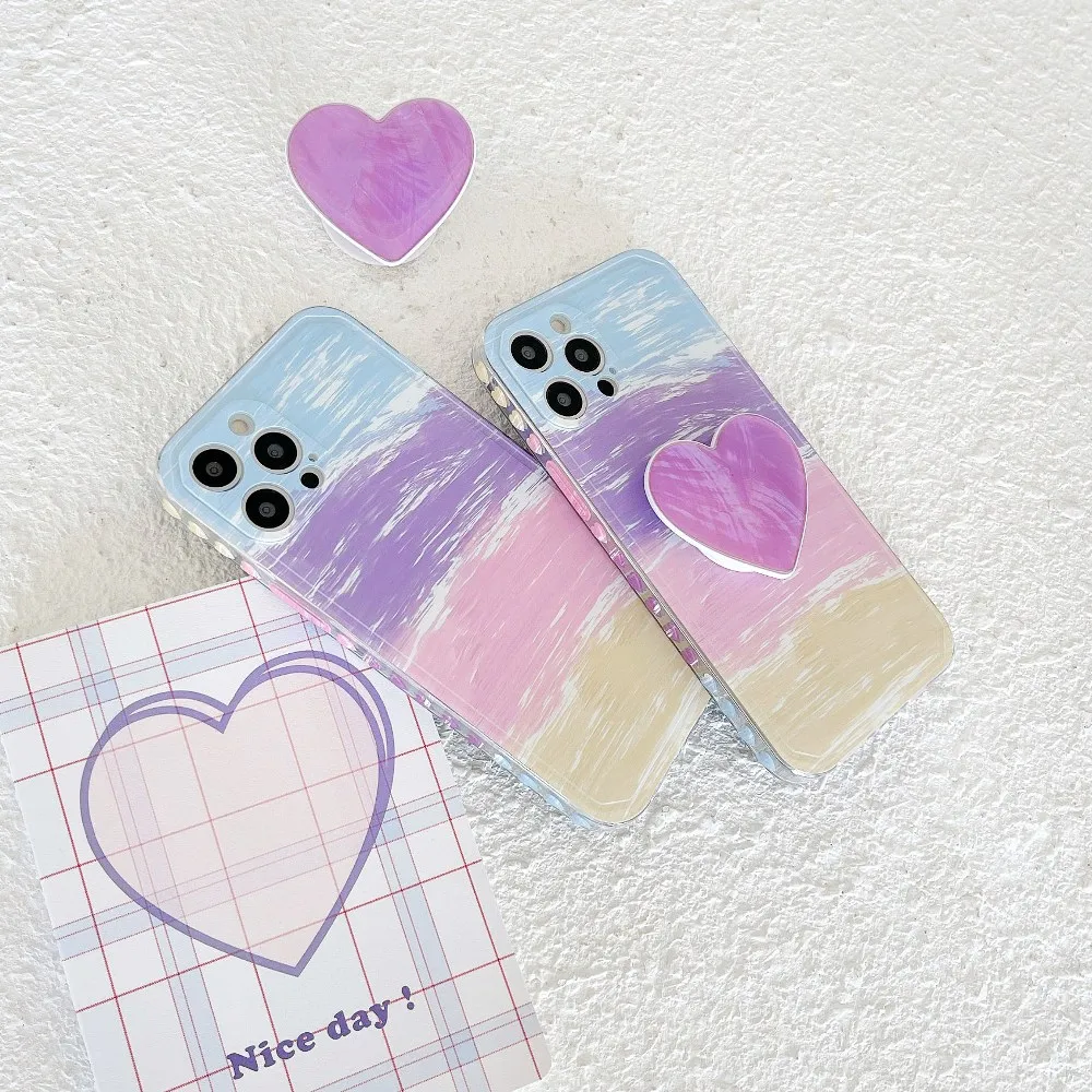 

sumkeymi Phone Case For iPhone 8 7 11 Case For iPhone 12 Plus Pro X XS Max XR Cute Love Heart Watercolor Soft TPU Silicone Cover