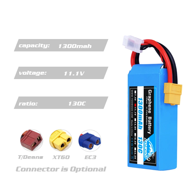 Yowoo-Bater&iacute;a de grafeno Lipo 2S, 3S, 4S, 6S, 2200mah, 2600mah, 1300mah, 1500mah, EC3 T, XT60, enchufe, 130C, piezas de aviones teledirigidos, 2 uds.-3