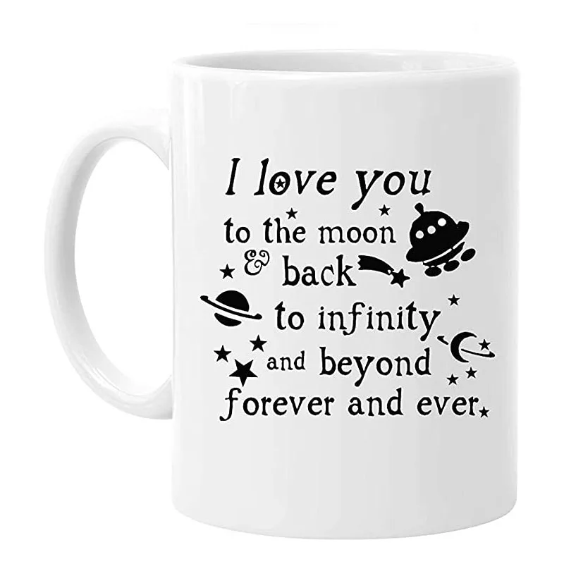 

Romantic 11 Ounces Funny Quotes Saying Mug - I Love You to The Moon and Back Theme Coffee Tea White Mugs Cup, Gift for Lovers Co