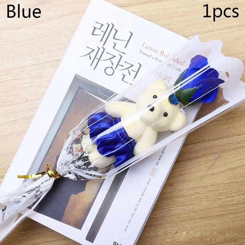 

1pcs Artificial Flower Single Bear Rose Flower Soap Gifts Birthday Simulation Party Valentine's Flower Flowers Day Soap Wed F7O8
