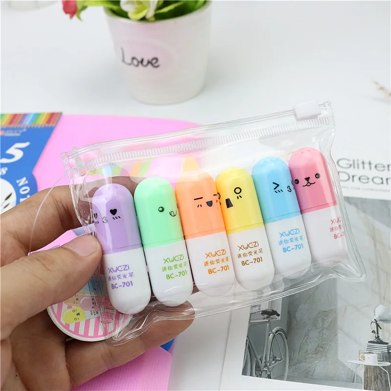 1set cute marker Супер Симпатичная капсула текстовыделитель озорное выражение яркая Акварельная раскраска ручка предложение маркер канцелярские принадлежности для школьников, студентов - Цвет: 1set cute marker
