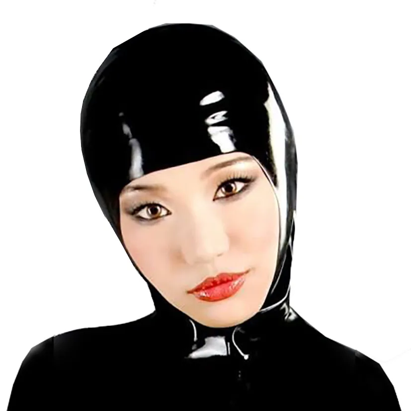 Латексная черная маска с открытым лицом Фетиш-капюшон из натурального каучука