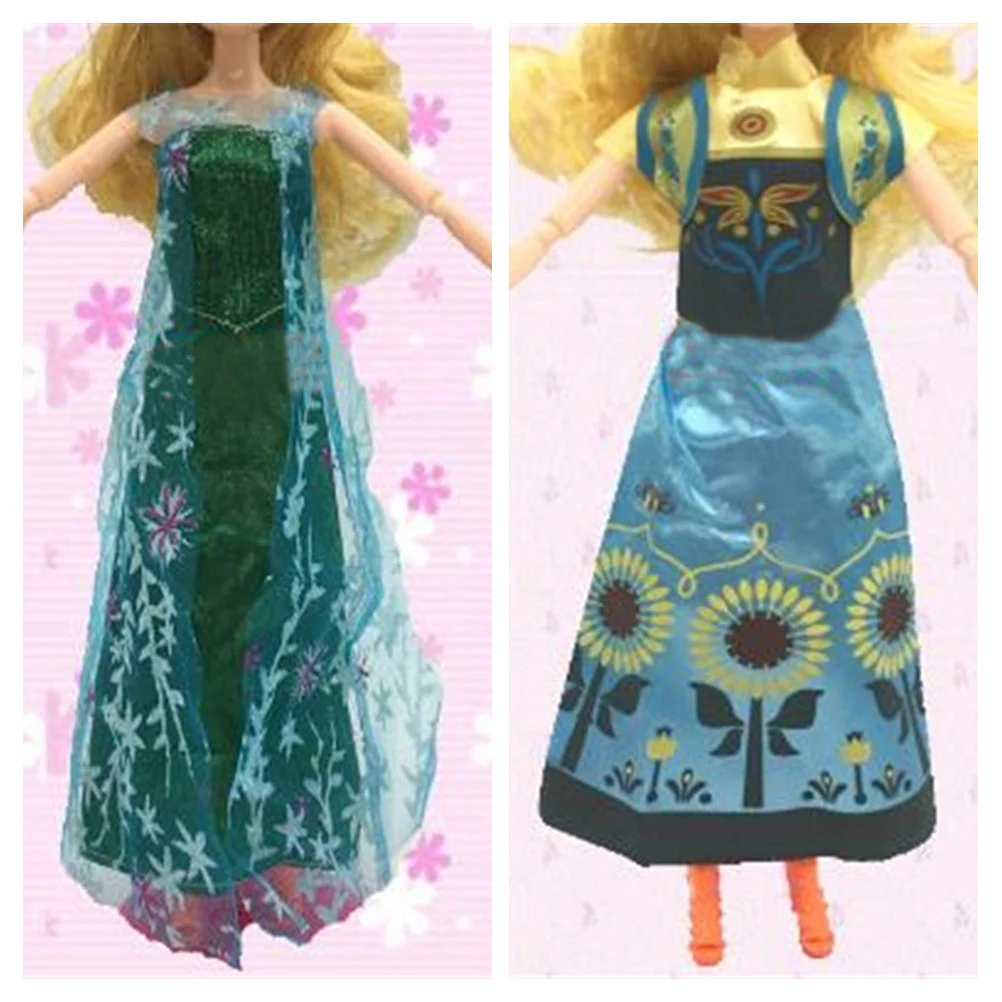 

Two Set Princess Doll For Anna + Elsa Outfit Movie Similar Dress Fairy Tale Wedding Dress For Doll Best Girls' Gift