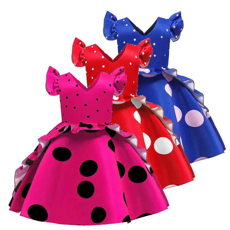

Girls Dotted Princess Dress 2020 Kids Vestidos Festival Party Clothes For Baby Girl Summer Ruffles Dresses Blue