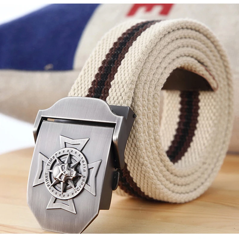 Холщовый ремень унисекс с перекрестной металлической пряжкой для мужчин и