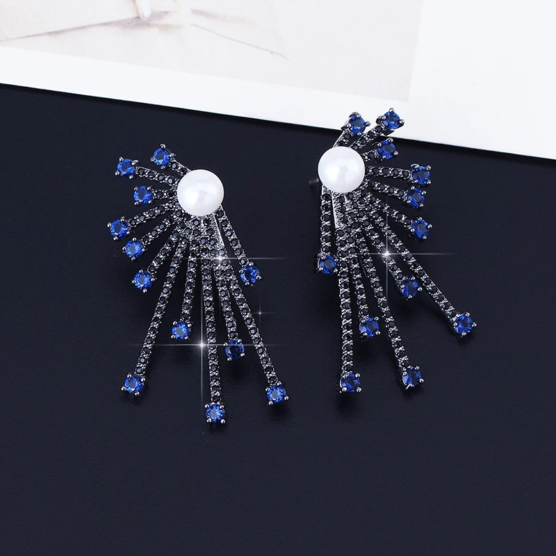 Серьги гвоздики женские с фианитами и жемчугом|Серьги-гвоздики| |