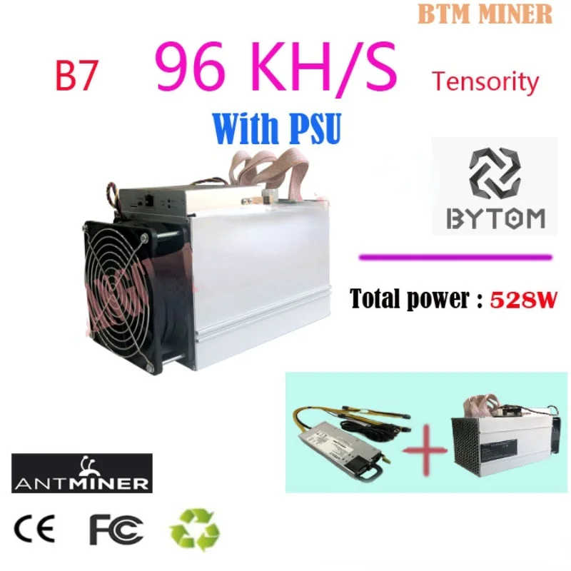 ETH BTC Antminer B7 96KH/s 2019 W BTM, minero usado con PSU de 528W tensordad Asic, mejor que Antminer S9 S11 S15 A9 Z9, 750