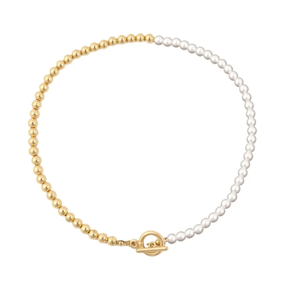 

Jewelry Niche High-preservation Color Copper Beads Sliding Chain Pearl Necklace Female Brass White Color Round Beads Necklace