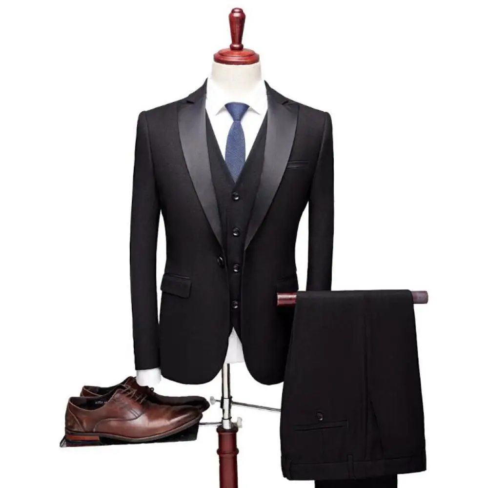 

Mens Tuxedo Suit 3 Piece Set Large Size 4XL Men Blazer Pants Vest Business Casual Suit Dress Slim Fit Prom Wedding Suits