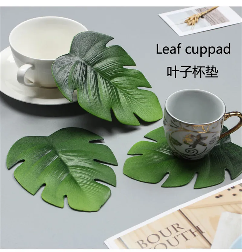 

4 Pcs EVA Placemat Coaster Simulation Turtle Leaf Party Decoration Hot Tropical Green Plant Bowl Cup Pad