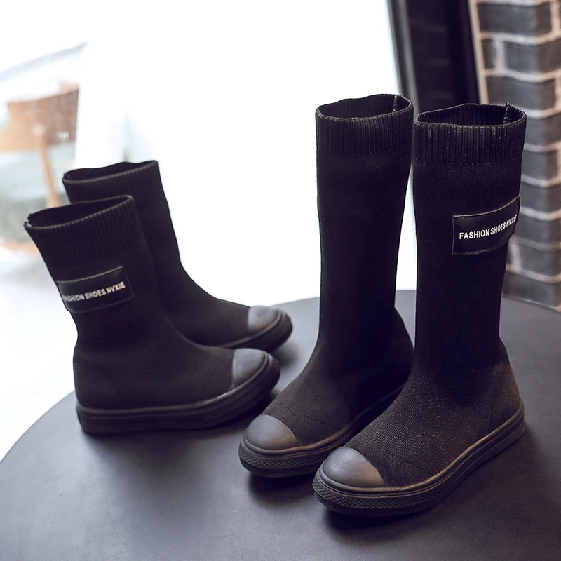 Girls Sock Boots Fashion Mid Top Knitting Autumn Kids Toddler Girl High Shoes |