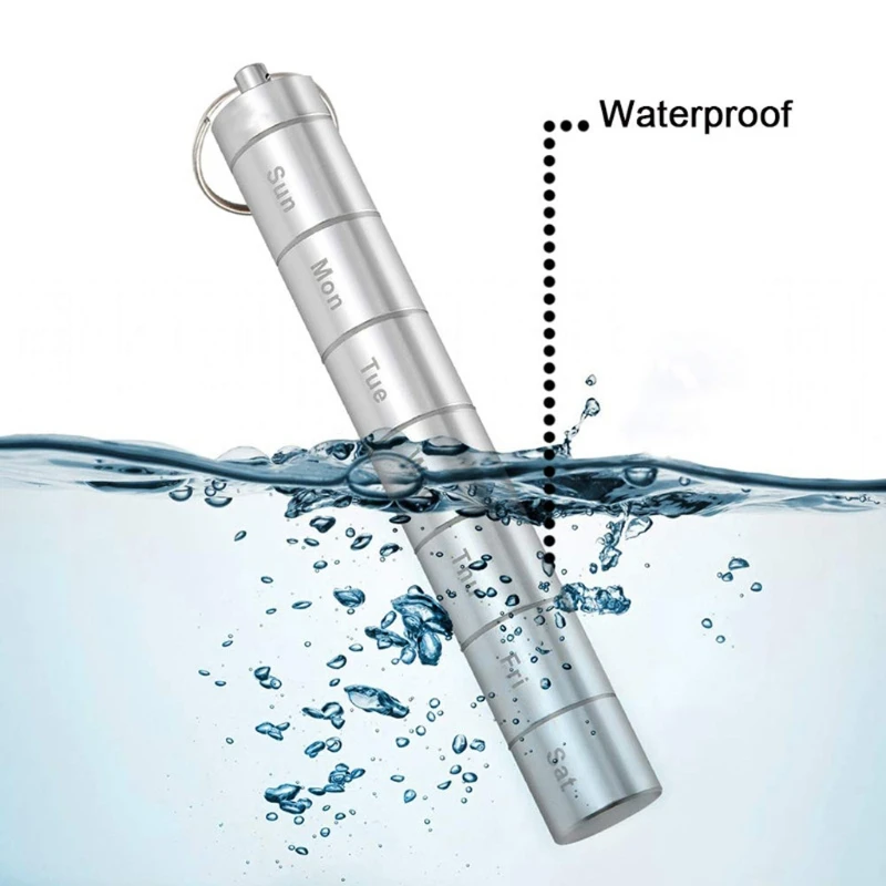 

2 Pieces Portable Pill Case Weekly Waterproof Pill Holder Box 7 Compartments Daily Aluminum Pill Organizer with Keychain
