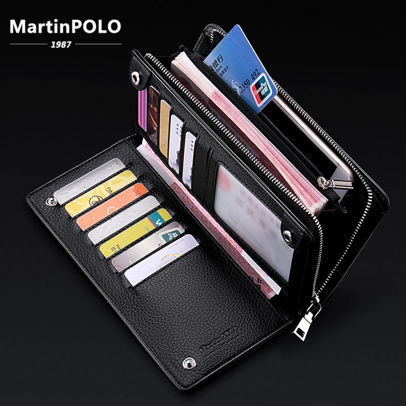 Мужской Длинный кошелек MartinPOLO из натуральной кожи на молнии с отделением для