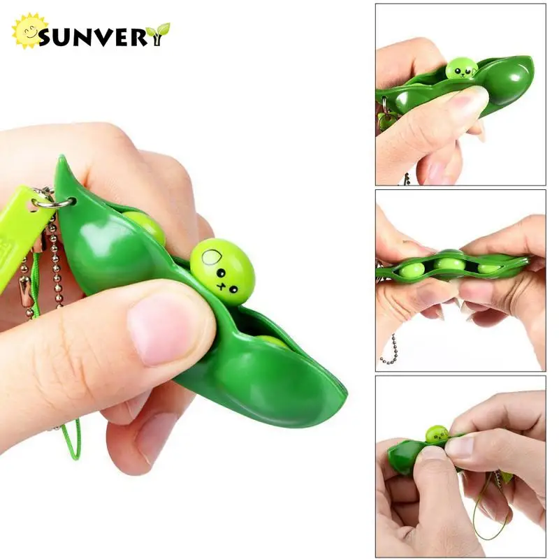 Pea popper fidget toy keychain sensory squishy relief toys antistress popit squeeze Pea Edamame bean pendant toys for adult Kids
