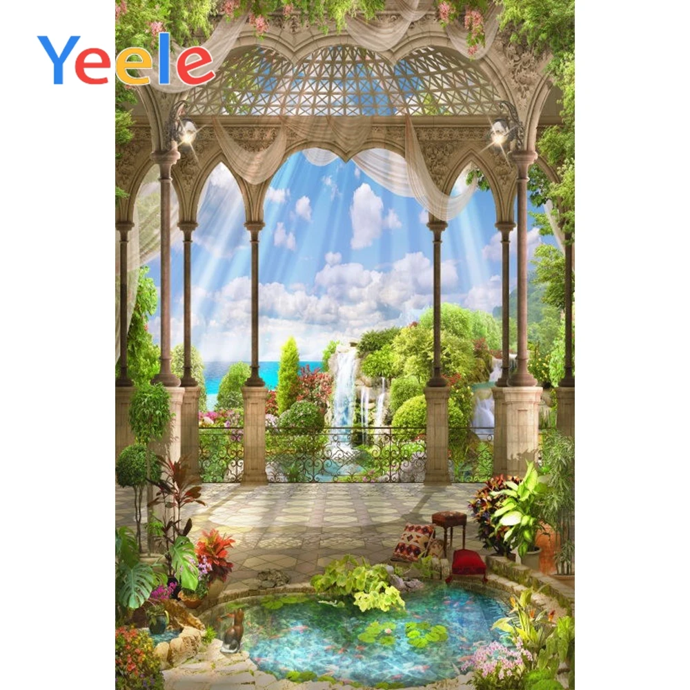 

Yeele Seaside Palace Pavilion Garden Landscape Photography Background For Photo Studio Vinyl Custom Photo Scenery Backdrops Prop