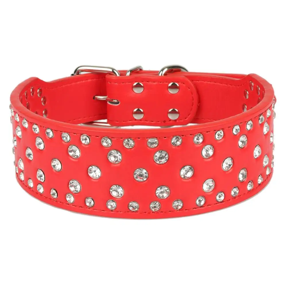 Ошейник для собак из искусственной кожи со стразами и заклепками регулируемый