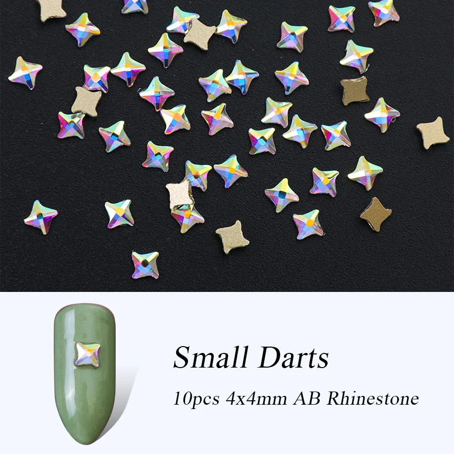 10pcs Darts 4x4mm Искрящегося цвета Кристалл aб для ногтей драгоценные камни стразы для украшения ногтей, Стекло колеса в виде геометрических фигур цветок ювелирные изделия с бриллиантами декоративный камень для ногтей украшения для маникюра BE694-1 - Цвет: 10pcs Darts 4x4mm