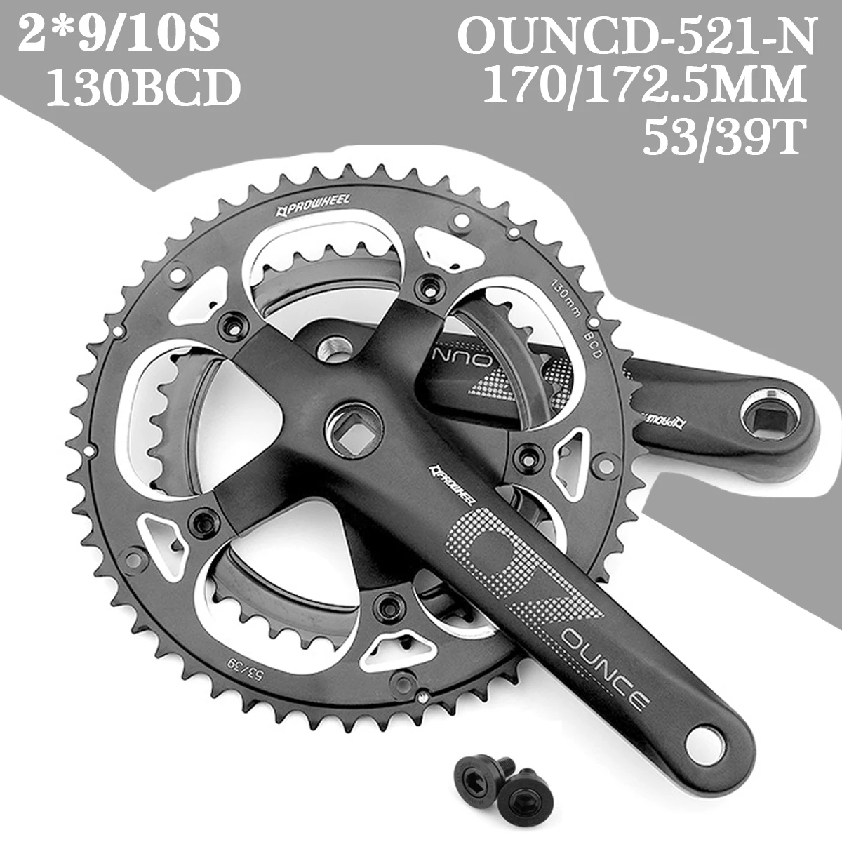 

PROWHEEL 130BCD Square Crankset Road Bike Double Sprockets 170/172.5mm OUNCE-521 53/39T Bracket Racing Bicycle Cranks 2*9/10S