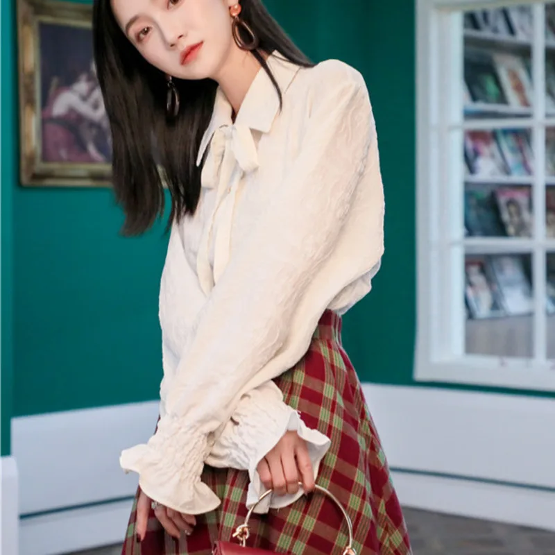 

Женская модная рубашка XUXI, свободная уличная одежда с рукавами-фонариками, блузки с длинным рукавом, повседневный топ на весну и осень 2021, E731