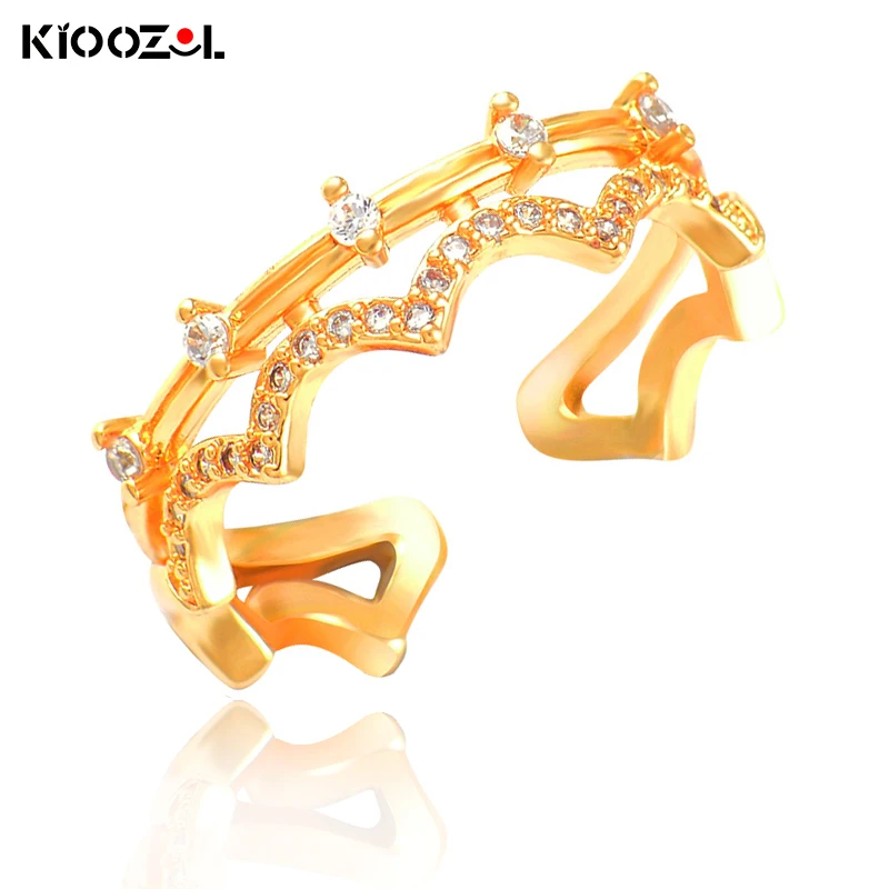 

KIOOZOL Gold Color Crown Ring with cubic zircon Women's Engagement Wedding Ring 2021 New Arrival 001 DP1