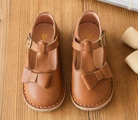 girls shoes t strap genuine leather brown red bow hand sewing chaussure zapato nina kids shoes princess formal boutique new sq