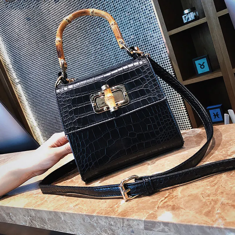 

Fashion Stone Pattern Tote Bags For Women New Luxury Handbags Women Bags Designer Hasp Shoulder Bags Bamboo Handle Handbags