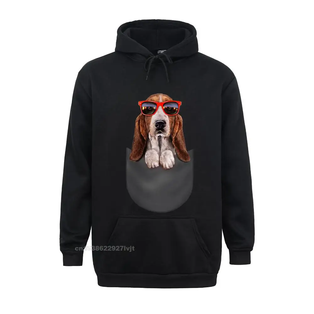 Basset Hound In Red Retro Sunglass Pocket Dog Hoodie Hoodies Men Tees Cheap Cotton Design Custom Men's