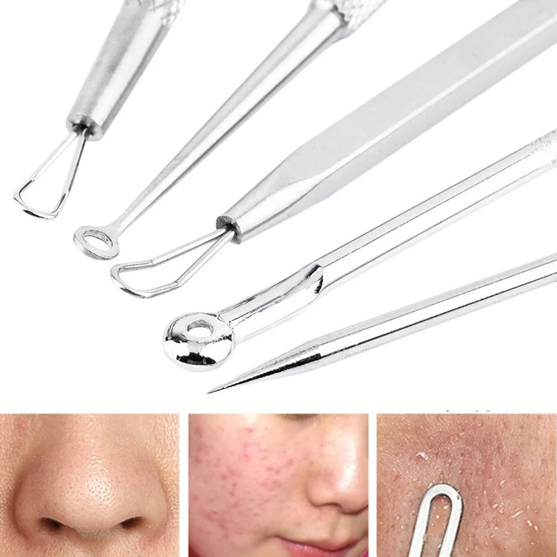 

5Pcs Stainless Steel Blackhead Removal Needles Extractor Cleaner Tools Spoon Facial Pore Cleaner Beauty Tool