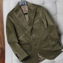 1 pçs jaqueta verde azeitona ternos masculinos grosso inverno veludo negócios blazer casamento festa de noite usar apenas um casaco (4)