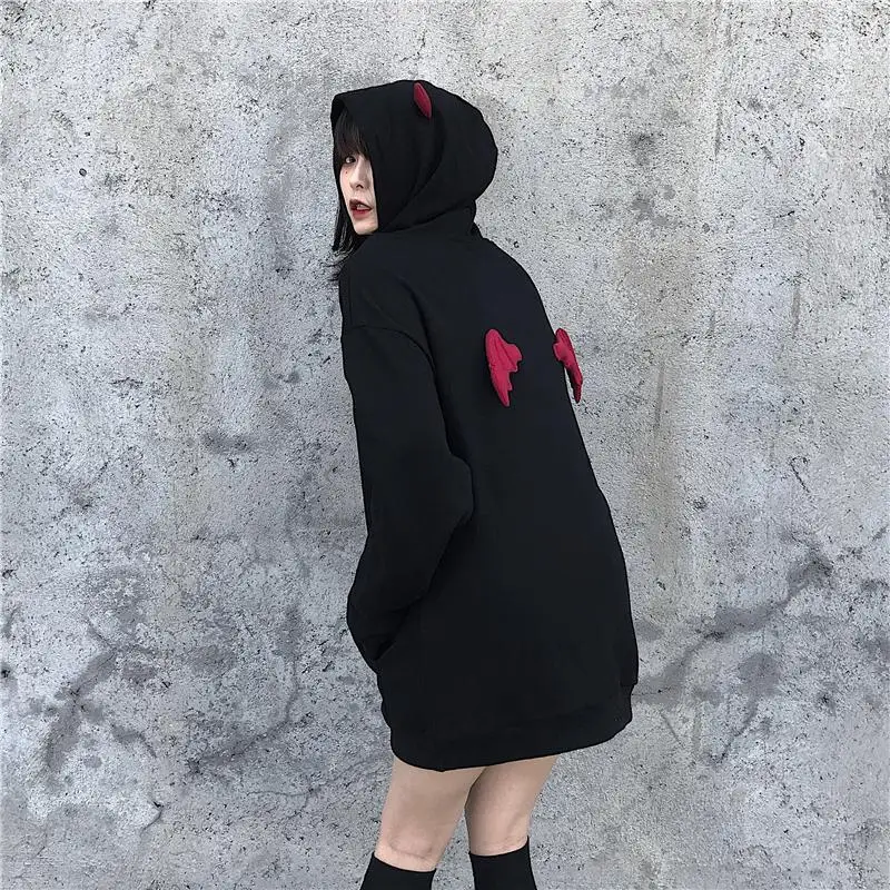 

Emo Hoodies Women Gothic Sweatshirt Kawaii Long Sleeve Mall Goth Top Korean Oversized Streetwear Kpop Black Alt Clothes