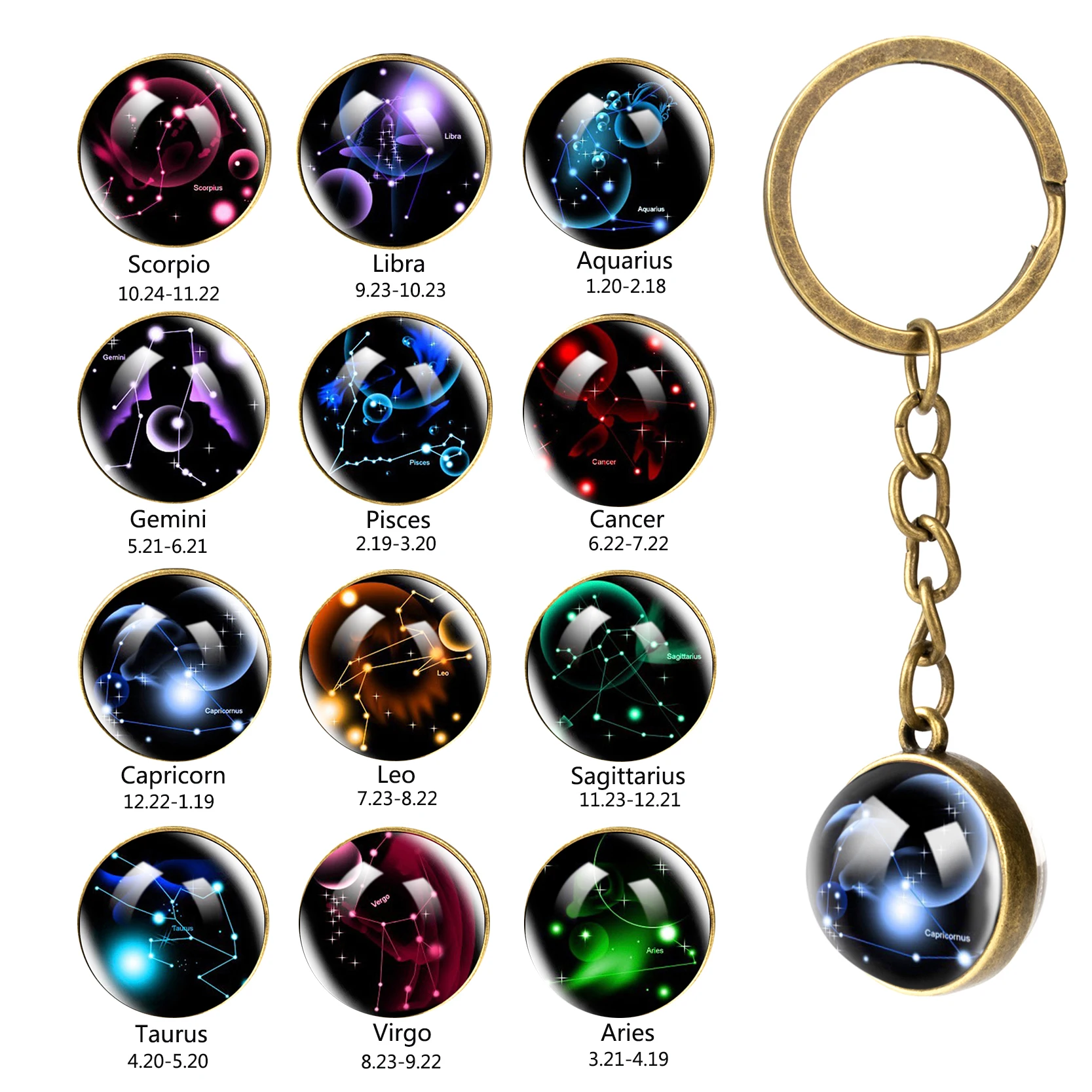 12 Знак зодиака Стекло мяч брелок подвеска Для женщин мужчин модные Созвездие