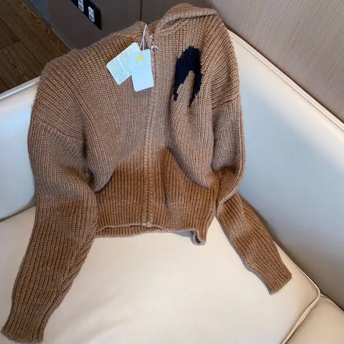 

Fashion Classic Trendy Brand design Autumn Winter Moon Crescent Letter Logo Print Knit Cardigan Zipper Coat Loose Sweater M2
