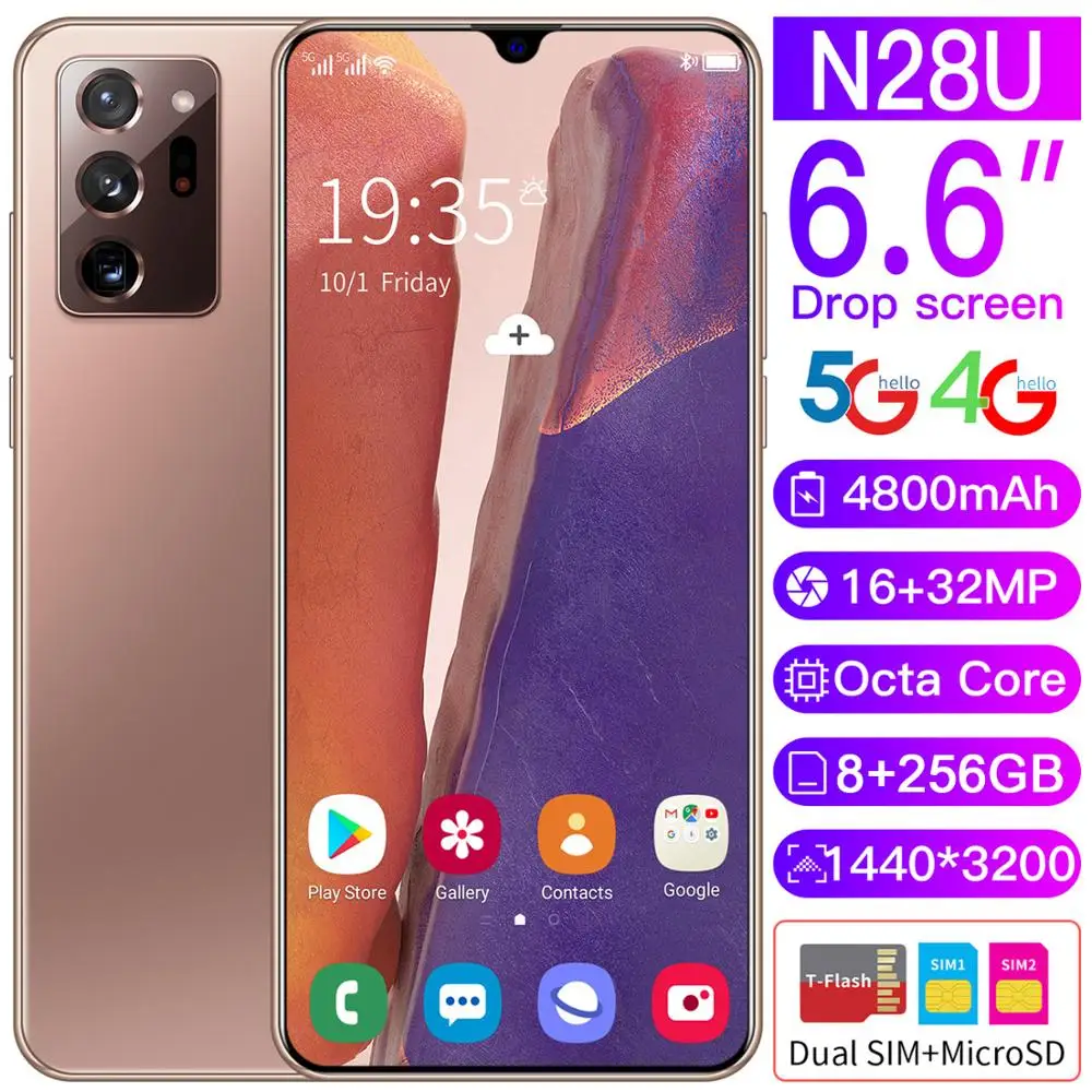 2020 новые N28U 6 дюймов HD телефон 4800 мАч 8g + 256g двойная sim карта двойной режим ожидания