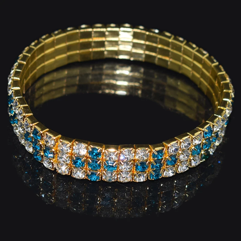 Gold-sky blue Модные стразы, Золотой/Серебряный крест, растягивающиеся браслеты, эластичный браслет с кристаллами для женщин, шикарный подарок для девушек, свадебные ювелирные изделия - Окраска металла: Gold-sky blue