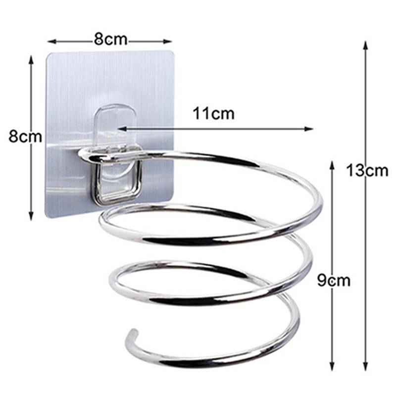 

Hair Dryer Holder Blower Organizer Adhesive Wall Mounted Nail Free No Drilling Stainless Steel Spiral Stand For Bathroom