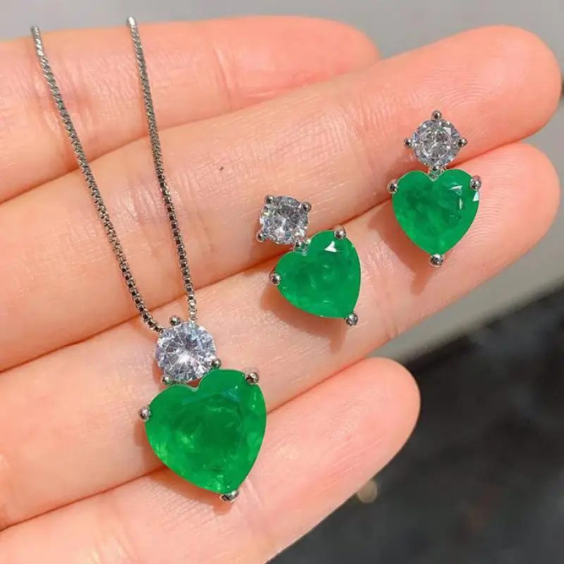 

Роскошные изумрудные лабораторные серьги с бриллиантами, ожерелье с кулоном из стерлингового серебра 925 пробы, свадебные подарки