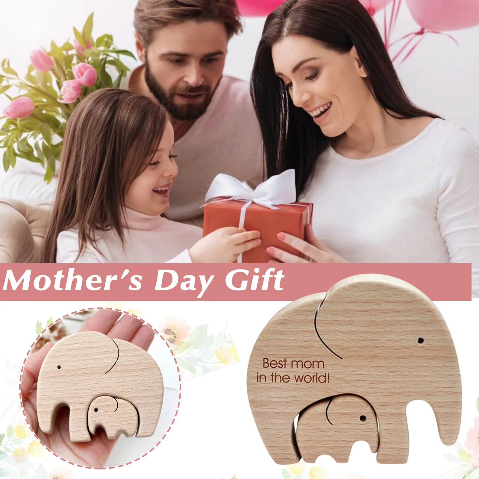 

A Perfect Mother's Day Gift Or First Baby Gift For Mom!mother's Day Gift Wooden Figurines Elephant Decoration Home Decor
