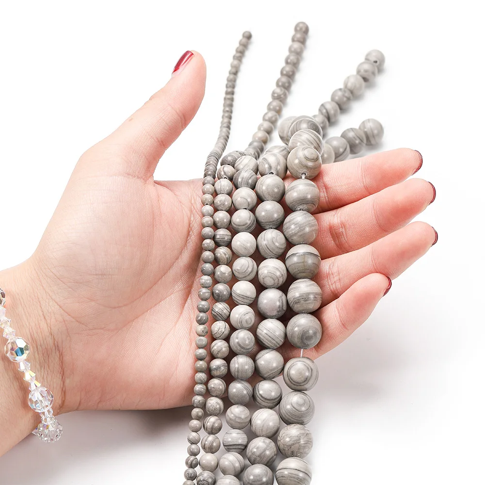 1/нить серые и зеленые деревянные бусины в полоску из натурального камня круглые