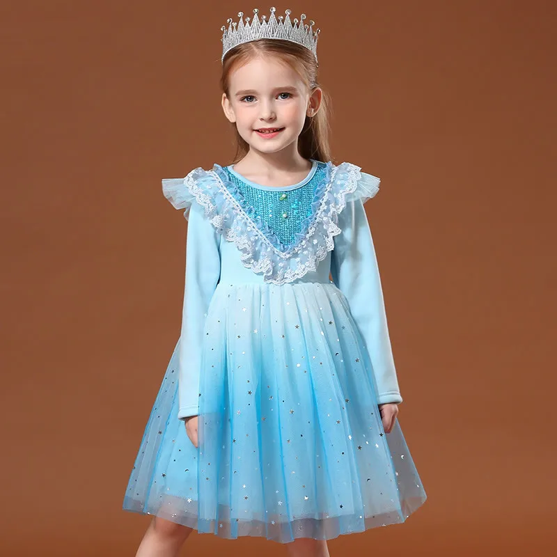 Blue Gradient Color Elsa Dress For Kids Princess Fancy Outfits New Cartoon Movie Role Costumes Halloween Christmas Party Sets | Детская
