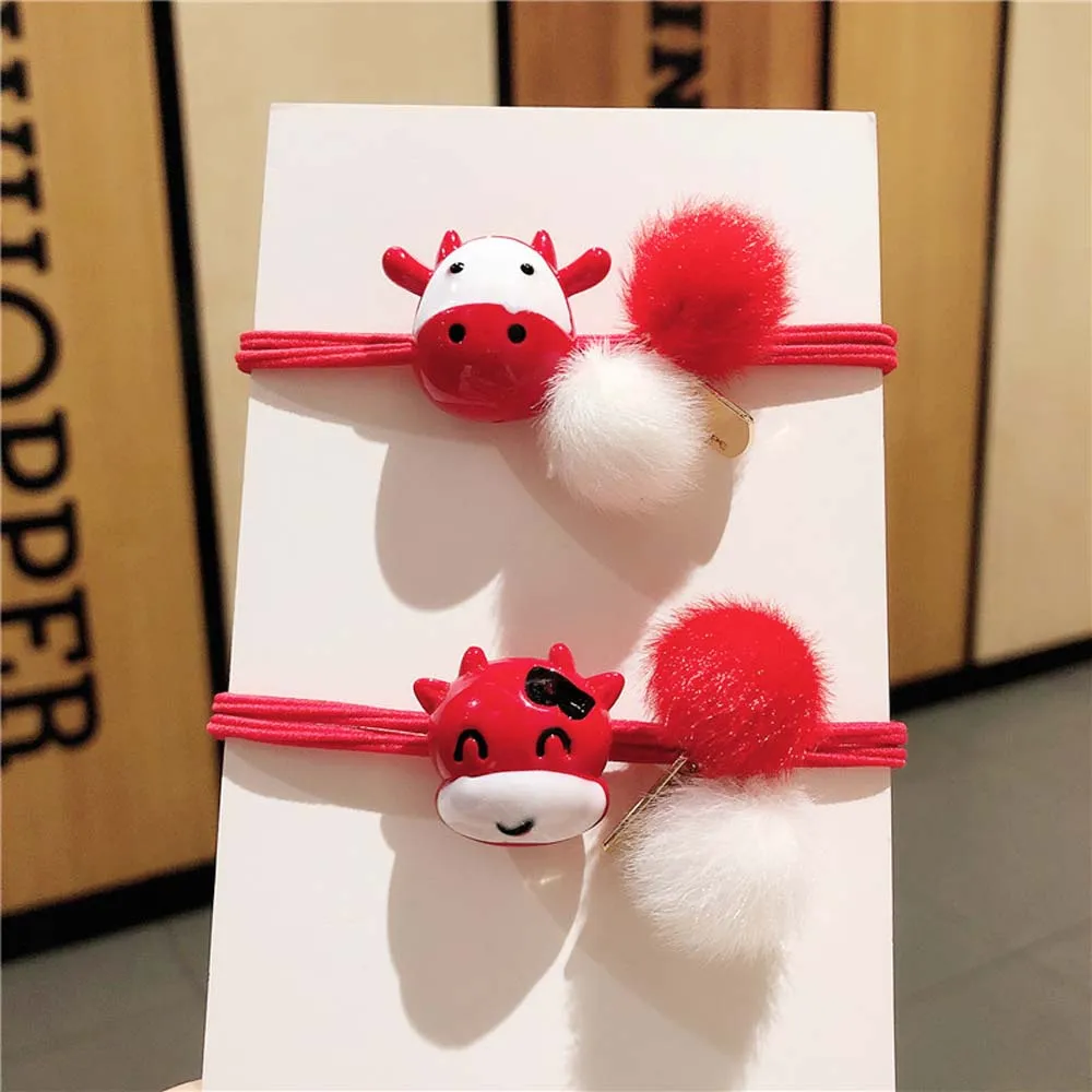 

Chinese Style New Year Cute Calf Red Rubber Band Hair Rope Fashion Sweet Girl Baby Ponytail Headdress Kids Hair Accessories