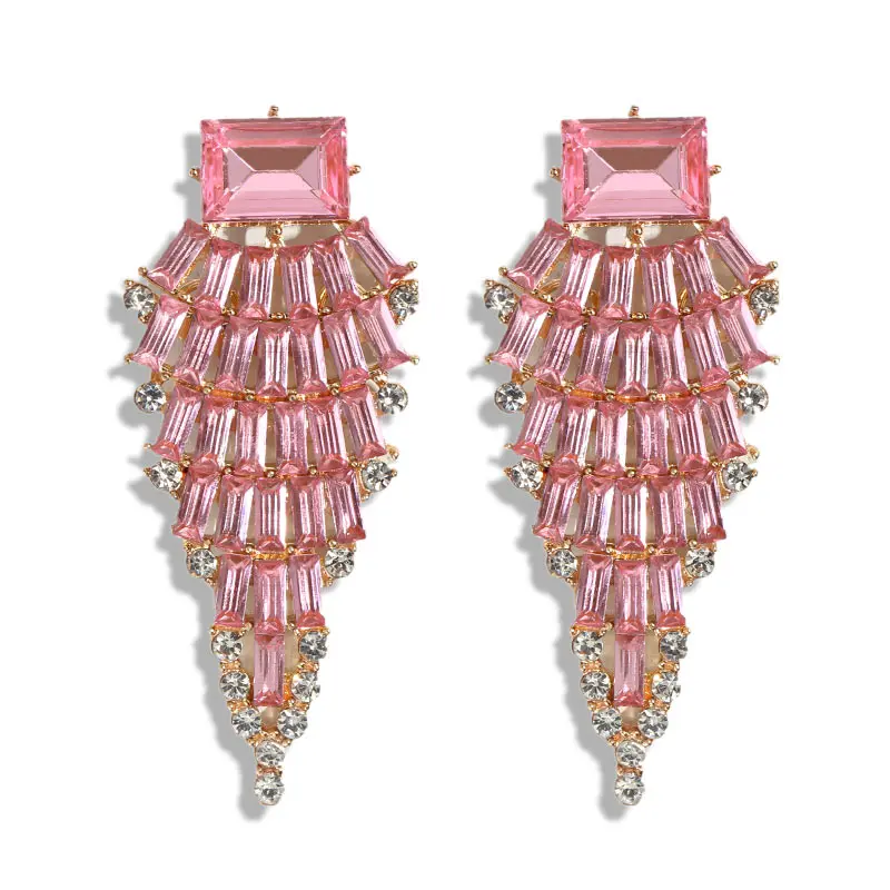 JJFOUCS Fashion Crystal Colorful Stud Earrings For Women Geometric Luxury Shiny Rhinestone Statement Wedding Jewelry | Украшения и