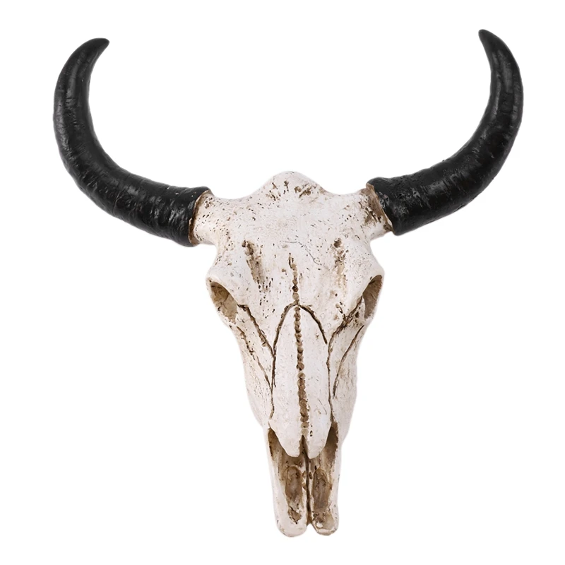 HOT SALE Resin Longhorn Cow Skull Head Wall Hanging Decor 3D Animal Wildlife Sculpture Figurines Crafts Horns For Home Halloween