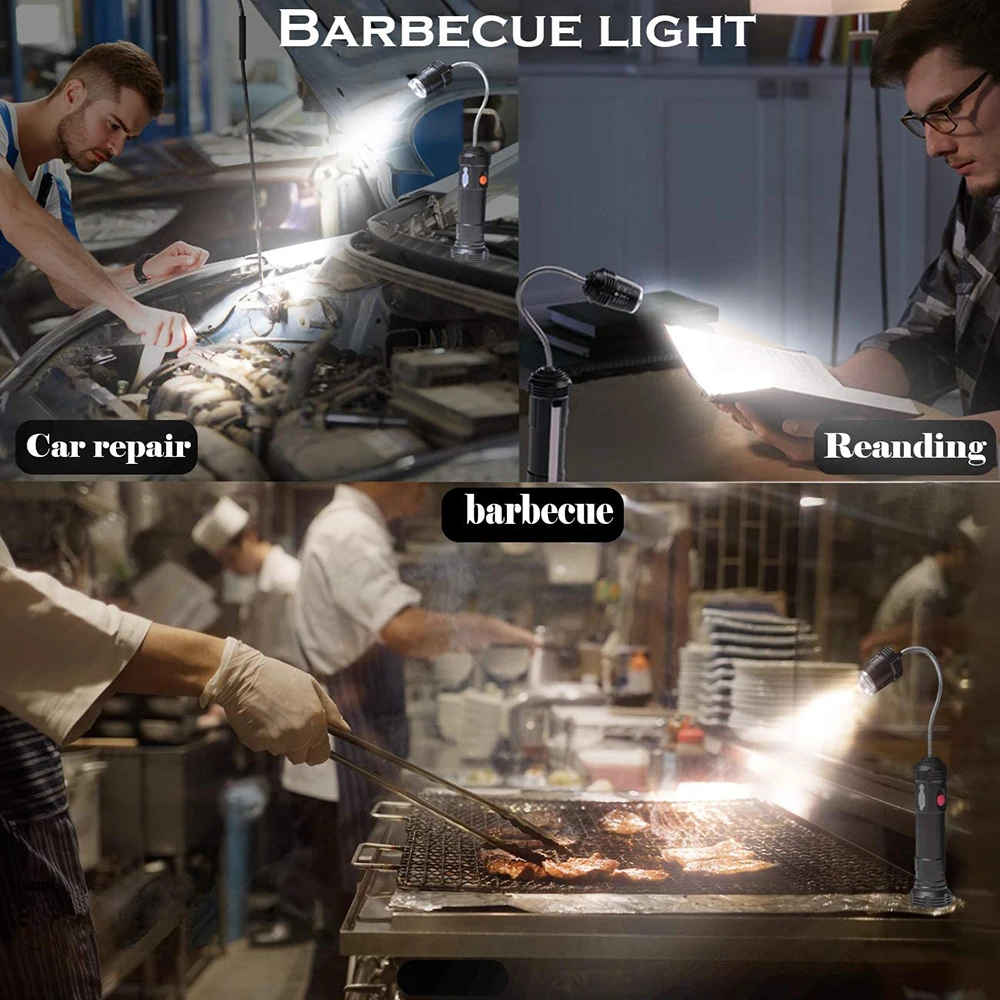Waterproof COB Work Light USB Rechargeable LED Flashlight with Magnet Barbecue Lamp Zoom Camping Lantern Powerful 4 Modes Torch | Лампы и