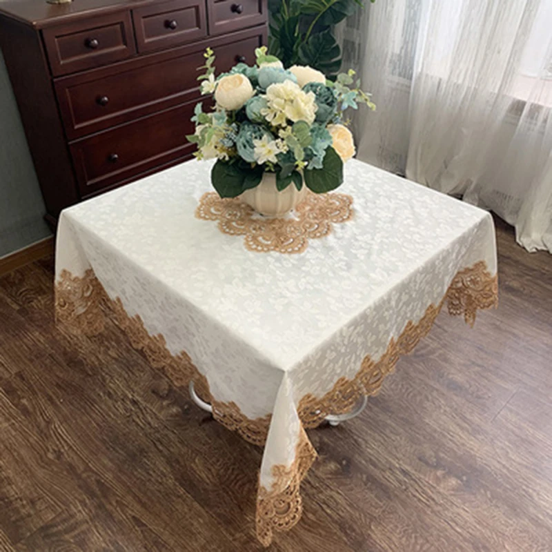 

Rectangle Dinning Tablecloth Luxury Embroidery Lace Round Table Cover Flower Elegant Hollow Out Table Cloth Table Flag Towels