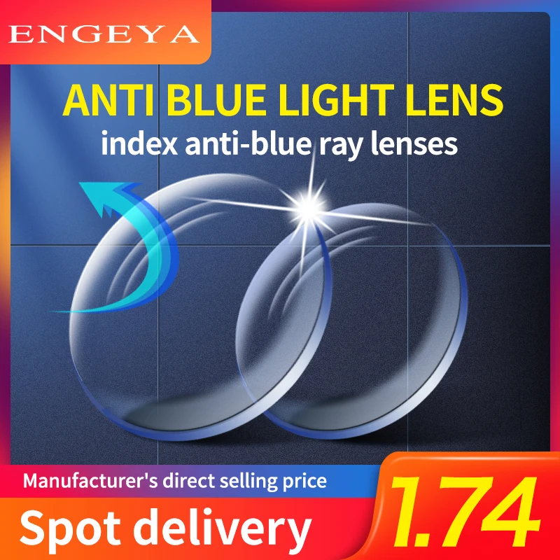 

1.74 Index Anti-blue Ray Single Vision Resin Lenses Aspheric Lenses for Myopia Hyperopia Prescription Eyeglasses Lens UV400
