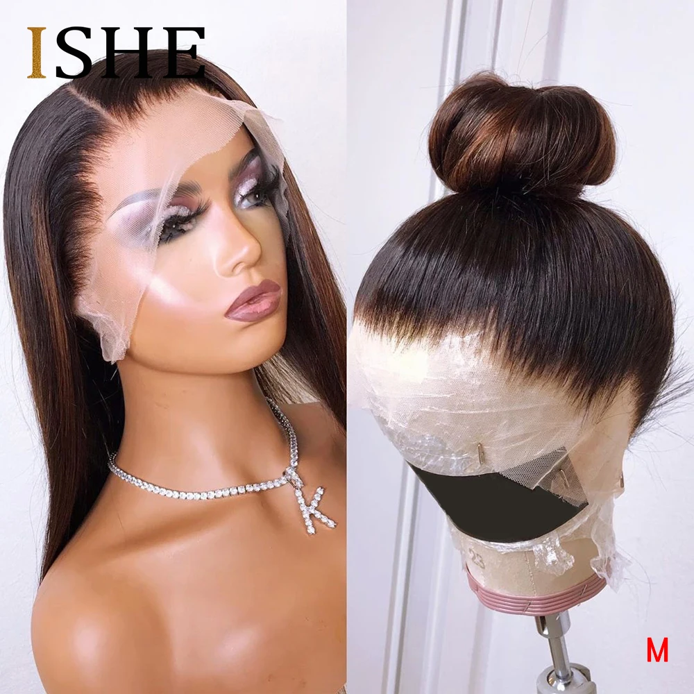 Парик Омбре черный с коричневым хайлайтером прозрачный парик на 360 кружевной