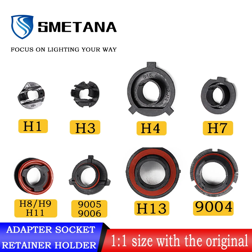 Черная автомобильная светодиодная лампа для фары SMETANA, 1 пара, держатель адаптера гнезда для H1, H3, H4, H7, H8, H9, H11, H13, 9004, 9005, 9006, 9007